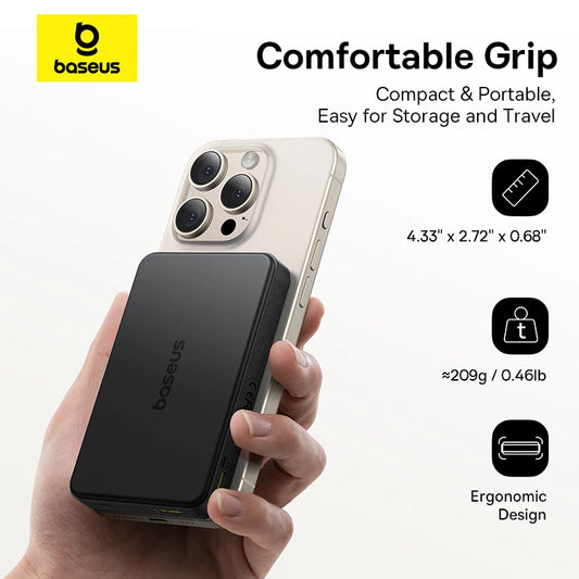 Baseus Qi2 10000mAh Magnetic Power Bank – 15W Wireless & 22.5W Wired Charging