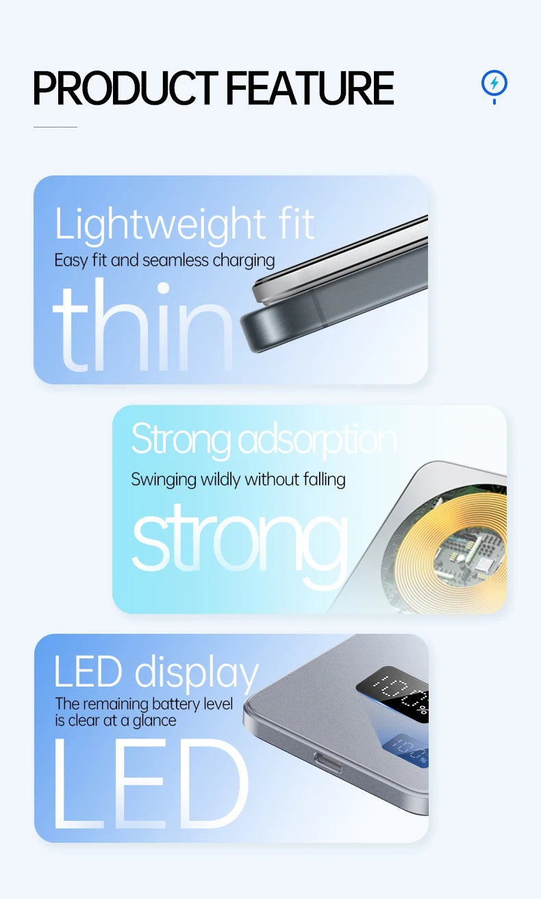 Ultra-Thin MagSafe Power Bank – Fast Wireless Charging LED Display