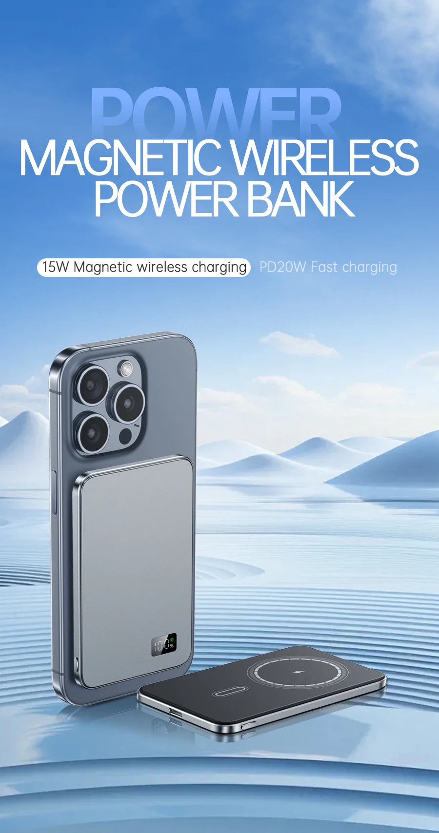 Ultra-Thin MagSafe Power Bank – Fast Wireless Charging LED Display