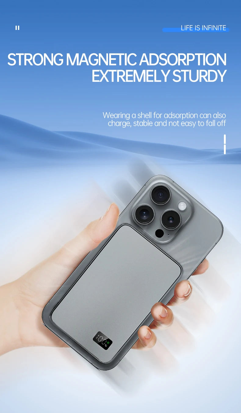 Ultra-Thin MagSafe Power Bank – Fast Wireless Charging LED Display