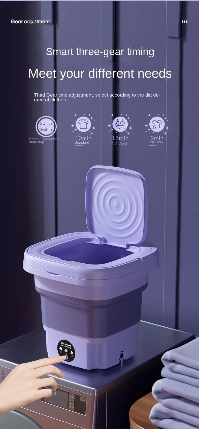 Portable 8L Mini Foldable Washing Machine – Lightweight Spin Dryer for Socks & Underwear