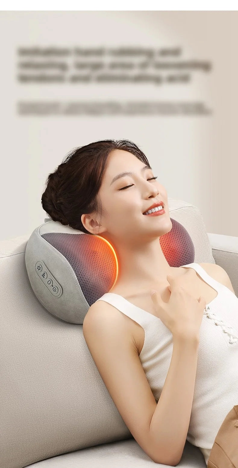 Cervical Massage Bed Pillow Electric Shiatsu Neck Shoulder Relaxation 3D Deep Tissue Kneading Waist Legs Ideal For Home Office