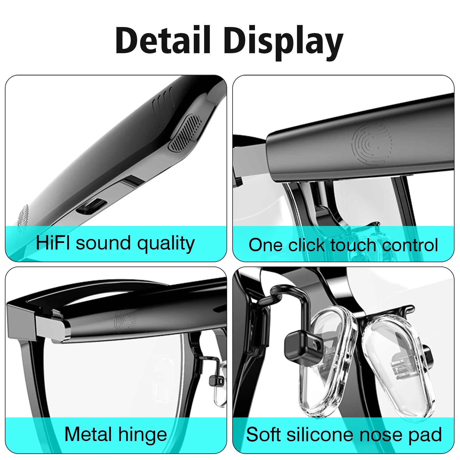 Wireless smart glasses with music playback and wireless calling functions, compatible with Android and iOS