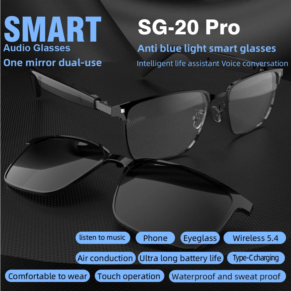 SG-20 Pro TWS Smart Bluetooth Glasses – Convertible Sunglasses with Wireless Audio