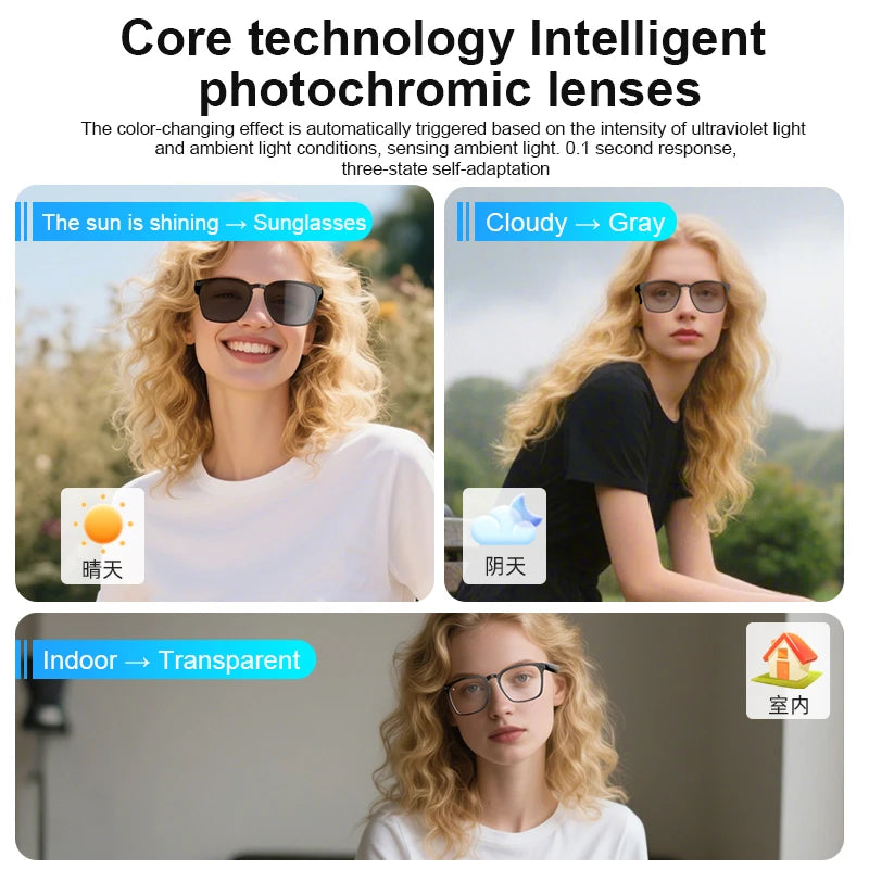AI Translation Smart Glasses – Bluetooth Audio & Anti-Blue Driving Sunglasses