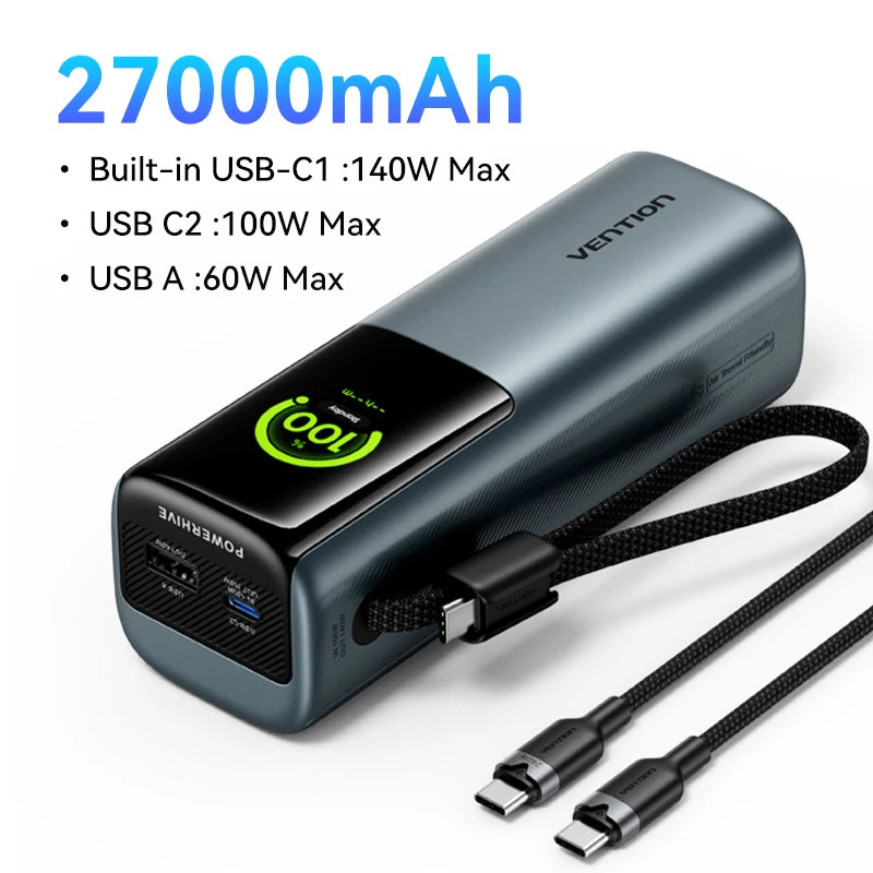 Vention 140W 27000mAh Power Bank – PD 100W for MacBook & Laptops