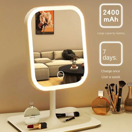 Modern LED Vanity Mirror – 3-Color Touch Light Makeup Mirror for Desktop & Bedroom