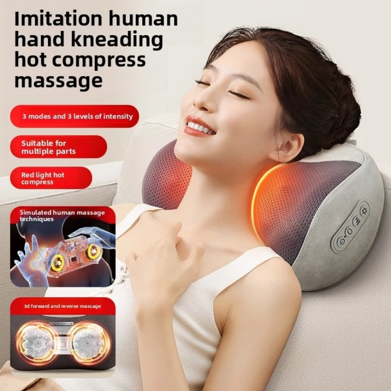 Cervical Massage Bed Pillow Electric Shiatsu Neck Shoulder Relaxation 3D Deep Tissue Kneading Waist Legs Ideal For Home Office