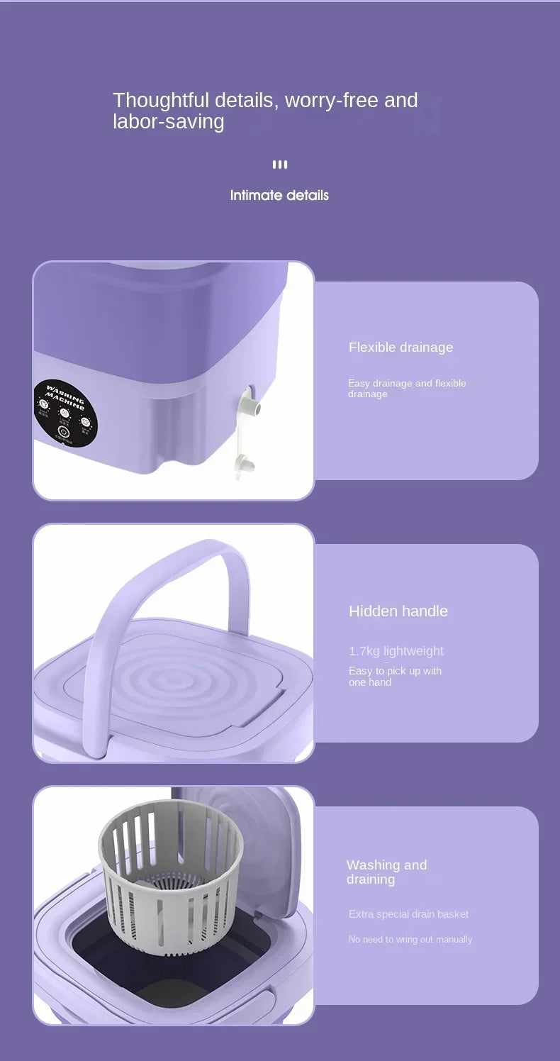 Portable 8L Mini Foldable Washing Machine – Lightweight Spin Dryer for Socks & Underwear