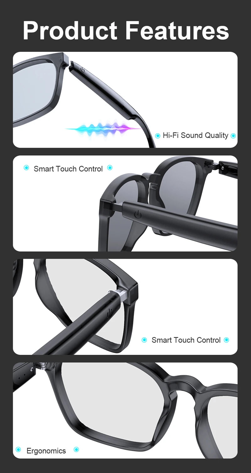 AI Translation Smart Glasses – Bluetooth Audio & Anti-Blue Driving Sunglasses