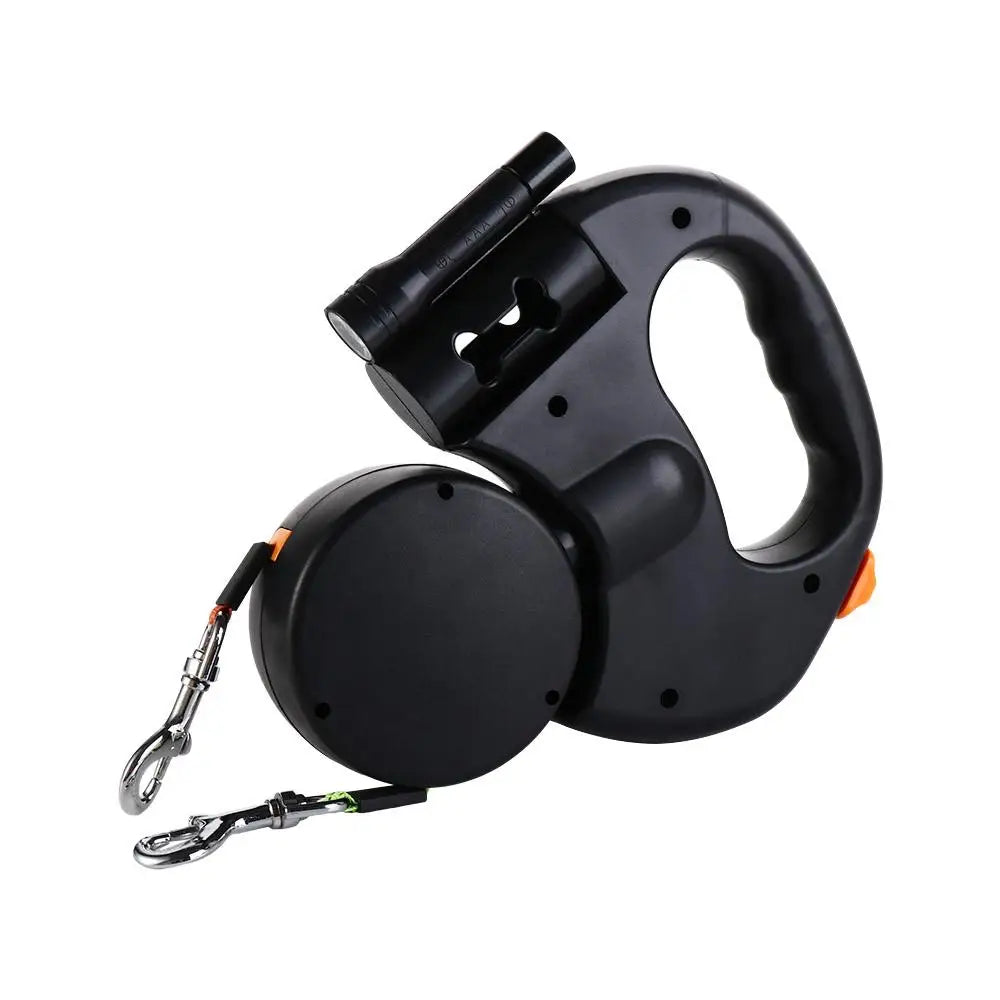 With Lights Double Dog Walking Leash Adjustable Reflective Dual Retractable Rotation Rope Nylon 360 Swivel
