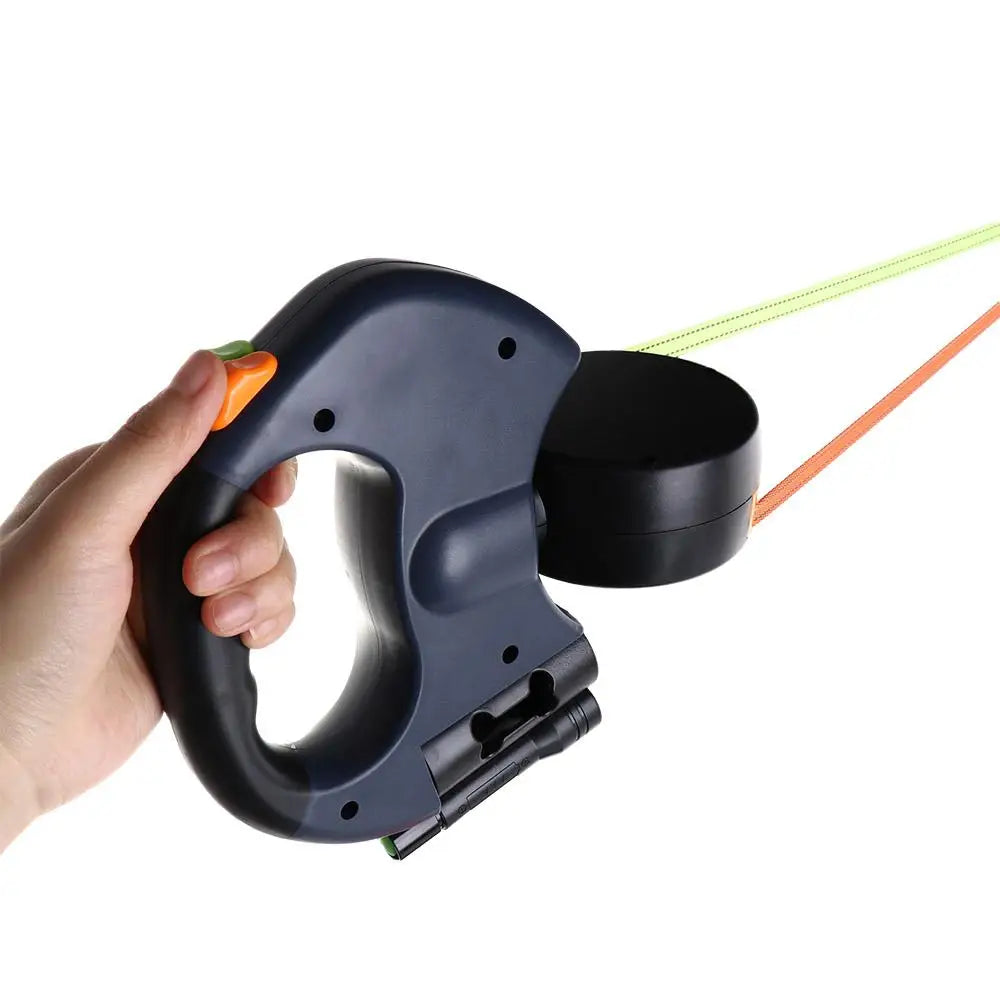 With Lights Double Dog Walking Leash Adjustable Reflective Dual Retractable Rotation Rope Nylon 360 Swivel