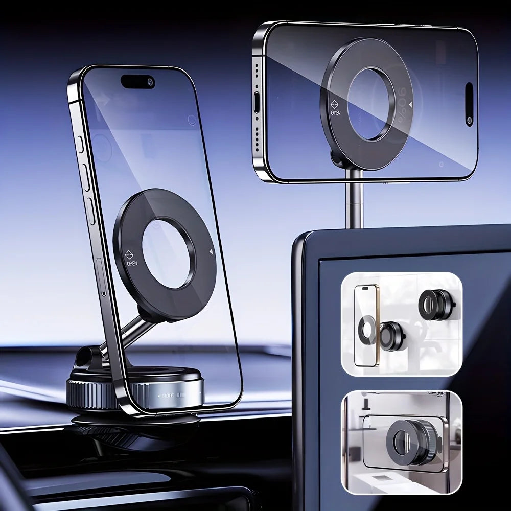 K007 Foldable 360° Magnetic Car Phone Holder – Strong Vacuum Mount for All Surfaces