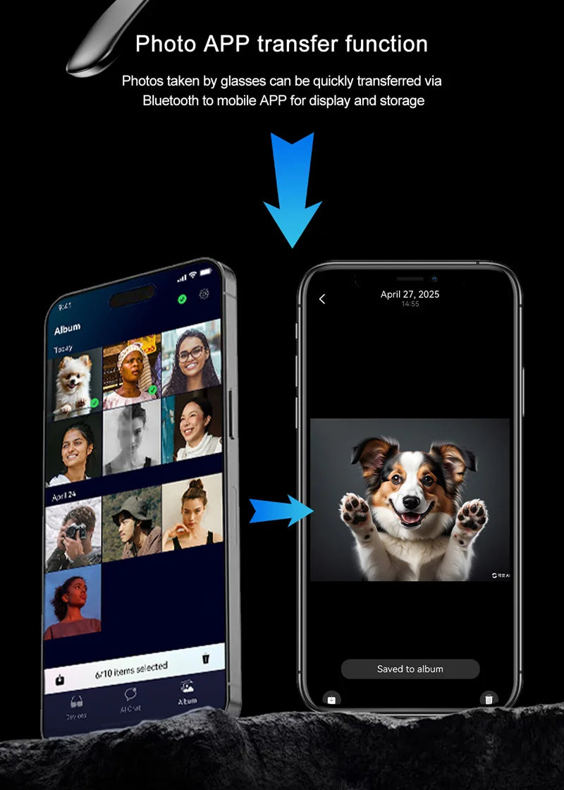 AI Smart Glasses with Camera – Bluetooth Music & Call, IP65 Waterproof