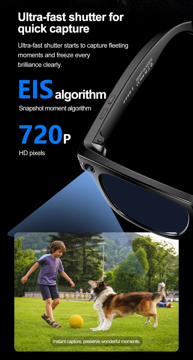 AI Smart Glasses with Camera – Bluetooth Music & Call, IP65 Waterproof