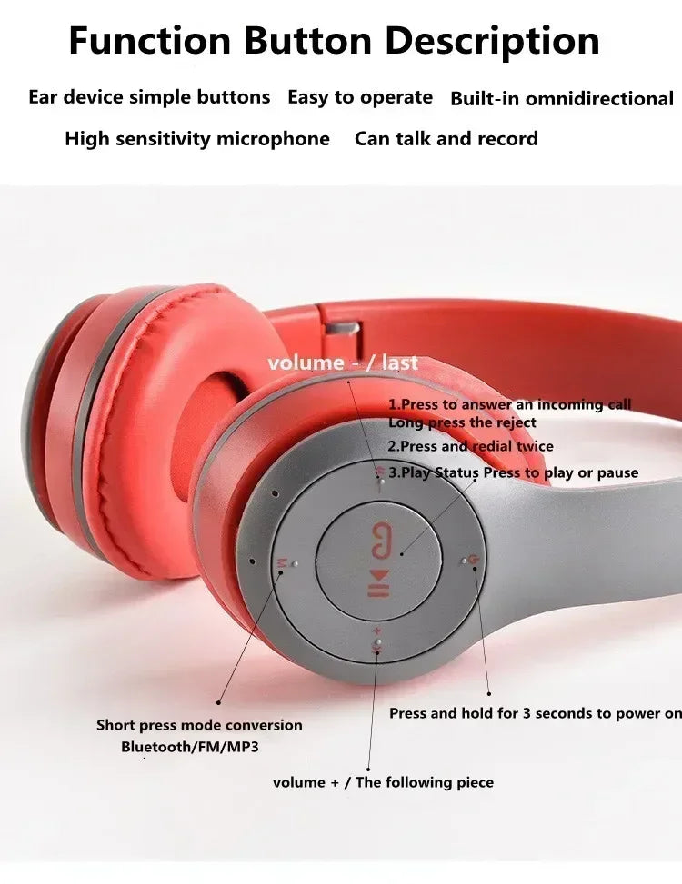 P47 Wireless Bluetooth Headphones – Noise Cancelling Stereo with Mic