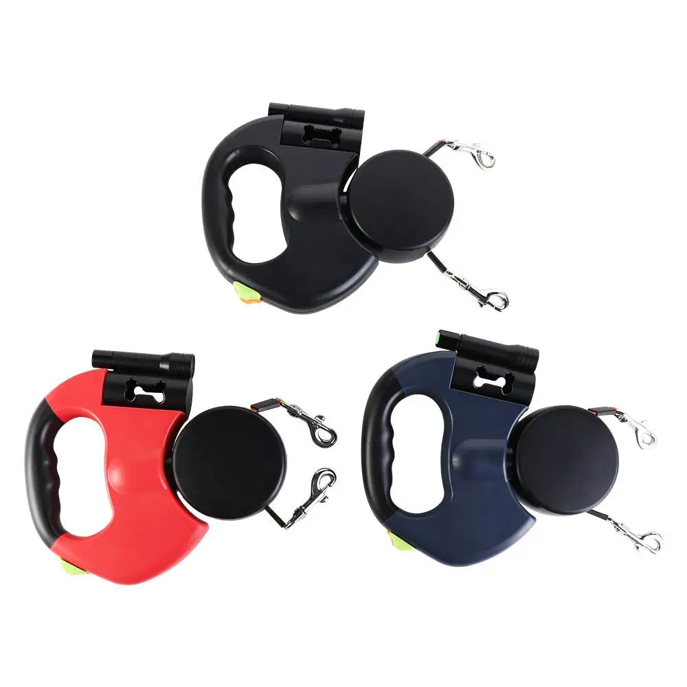 With Lights Double Dog Walking Leash Adjustable Reflective Dual Retractable Rotation Rope Nylon 360 Swivel