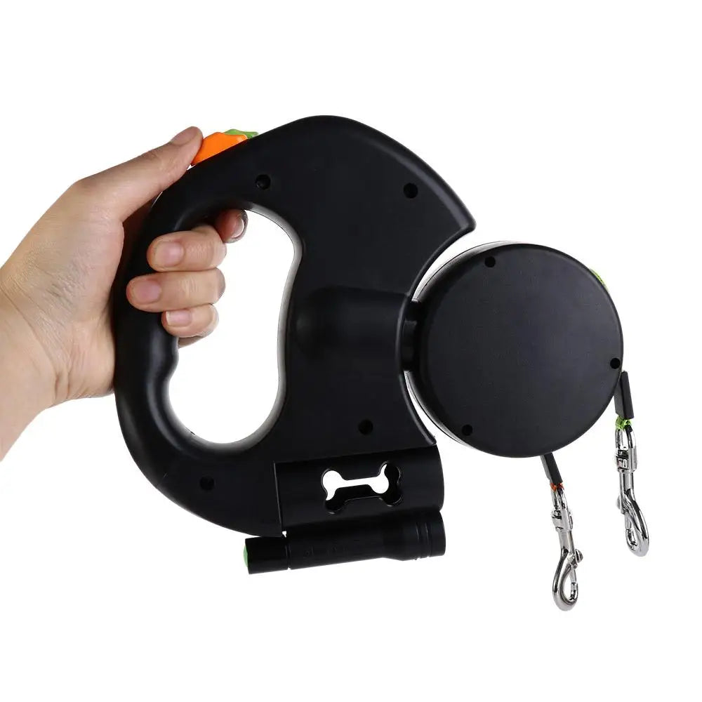 With Lights Double Dog Walking Leash Adjustable Reflective Dual Retractable Rotation Rope Nylon 360 Swivel