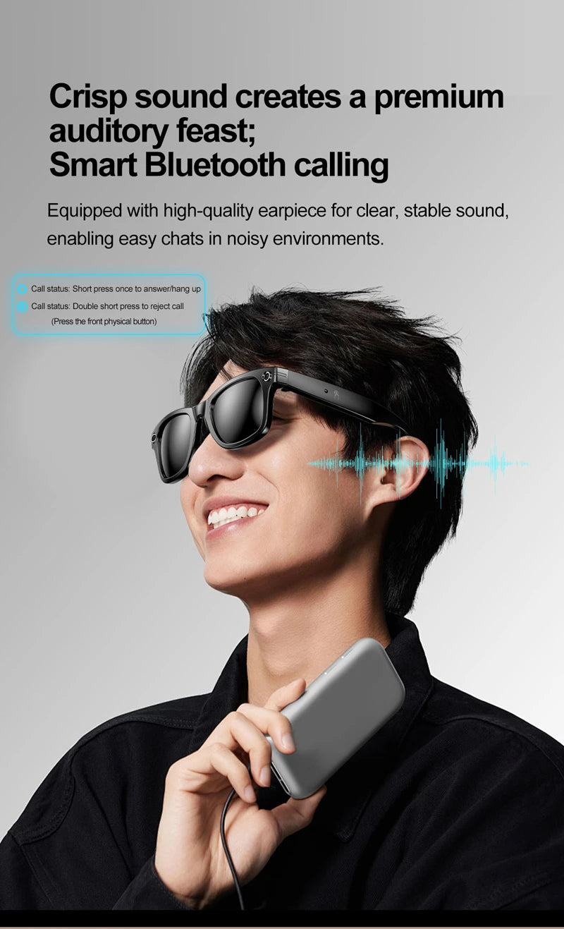 AI Smart Glasses with Camera – Bluetooth Music & Call, IP65 Waterproof