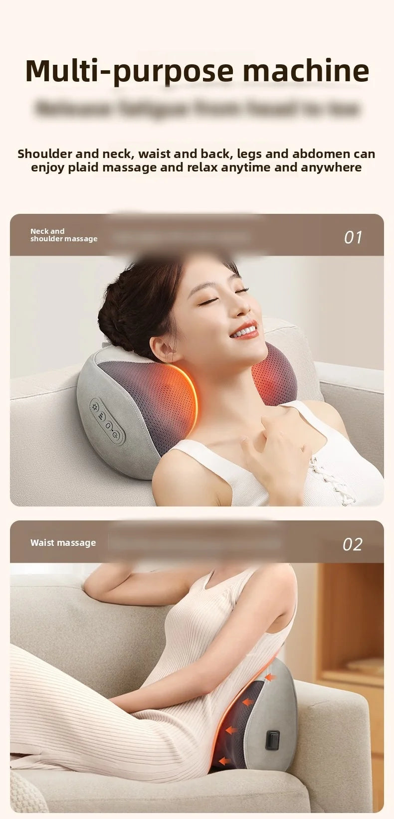 Cervical Massage Bed Pillow Electric Shiatsu Neck Shoulder Relaxation 3D Deep Tissue Kneading Waist Legs Ideal For Home Office