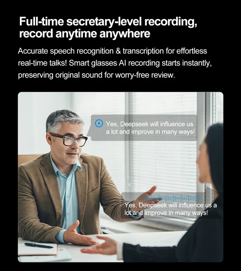 AI Smart Glasses with Camera – Bluetooth Music & Call, IP65 Waterproof