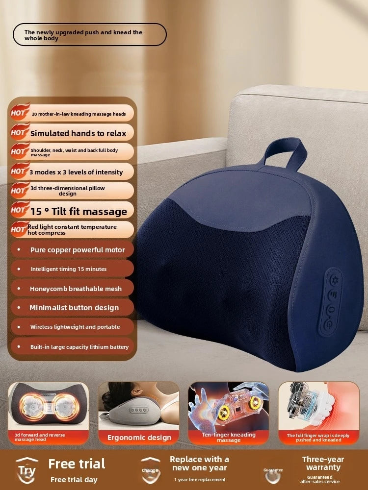 Cervical Massage Bed Pillow Electric Shiatsu Neck Shoulder Relaxation 3D Deep Tissue Kneading Waist Legs Ideal For Home Office