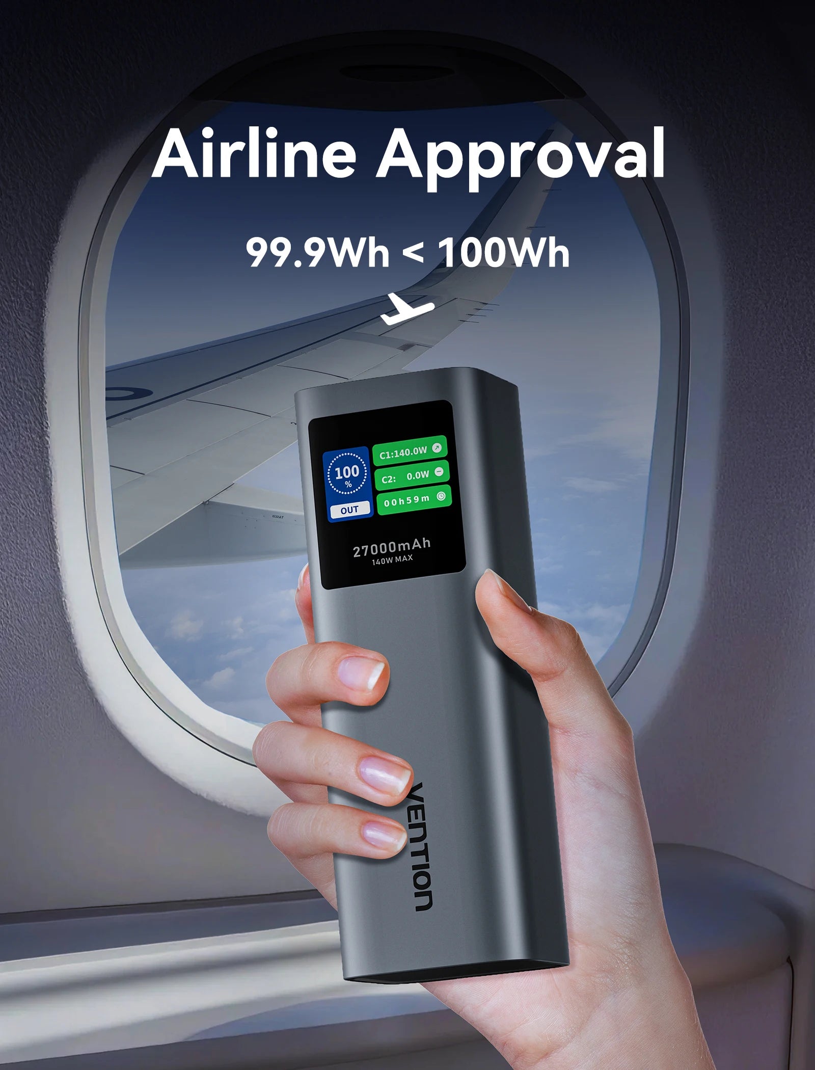 Vention 140W 27000mAh Power Bank – PD 100W for MacBook & Laptops