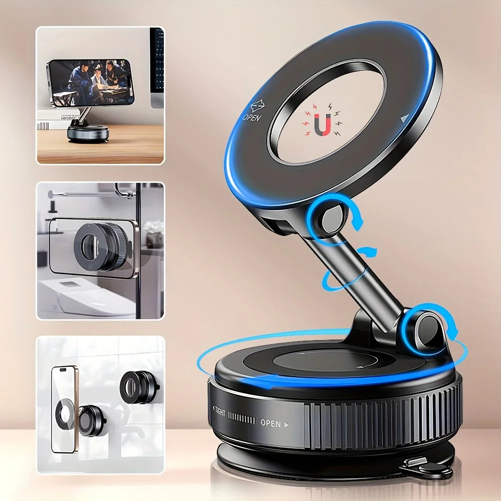 K007 Foldable 360° Magnetic Car Phone Holder – Strong Vacuum Mount for All Surfaces