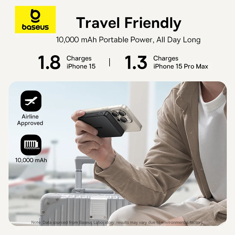 Baseus Qi2 10000mAh Magnetic Power Bank – 15W Wireless & 22.5W Wired Charging