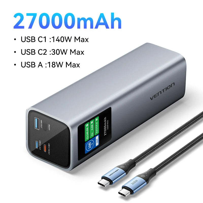 Vention 140W 27000mAh Power Bank – PD 100W for MacBook & Laptops