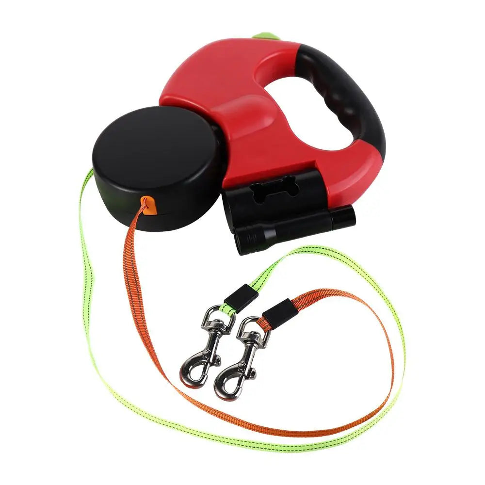 With Lights Double Dog Walking Leash Adjustable Reflective Dual Retractable Rotation Rope Nylon 360 Swivel
