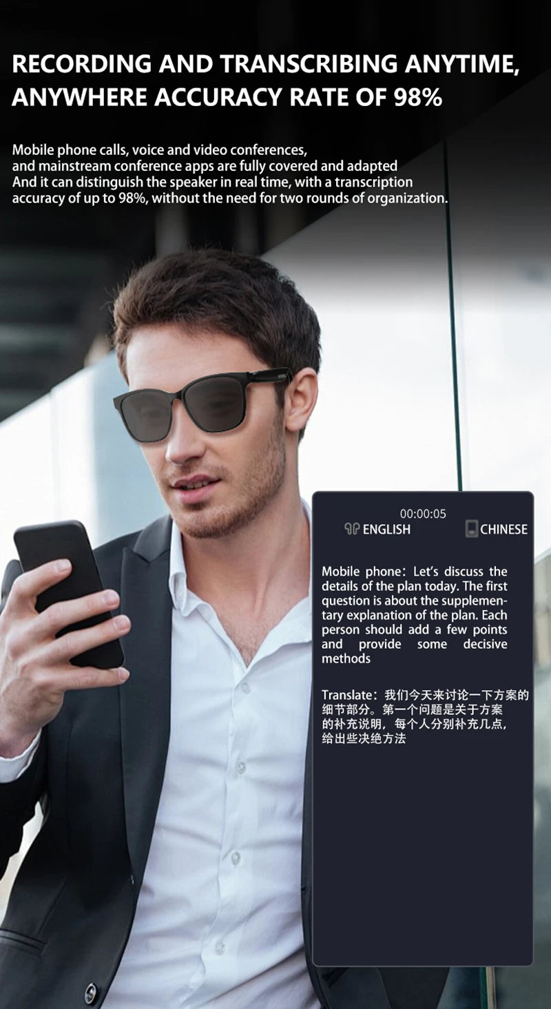 Xiaomi HY-C8 AI Smart Glasses Intelligent Translation Wireless Bluetooth Glasses Real-time Simultaneous Interpretation Headset