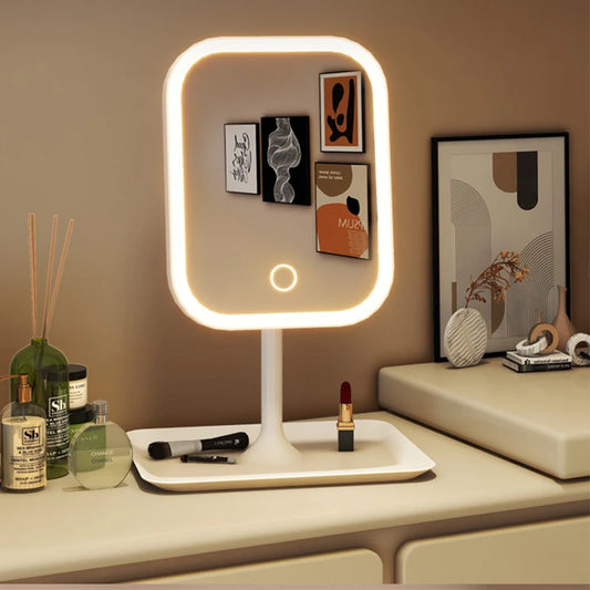 Modern LED Vanity Mirror – 3-Color Touch Light Makeup Mirror for Desktop & Bedroom
