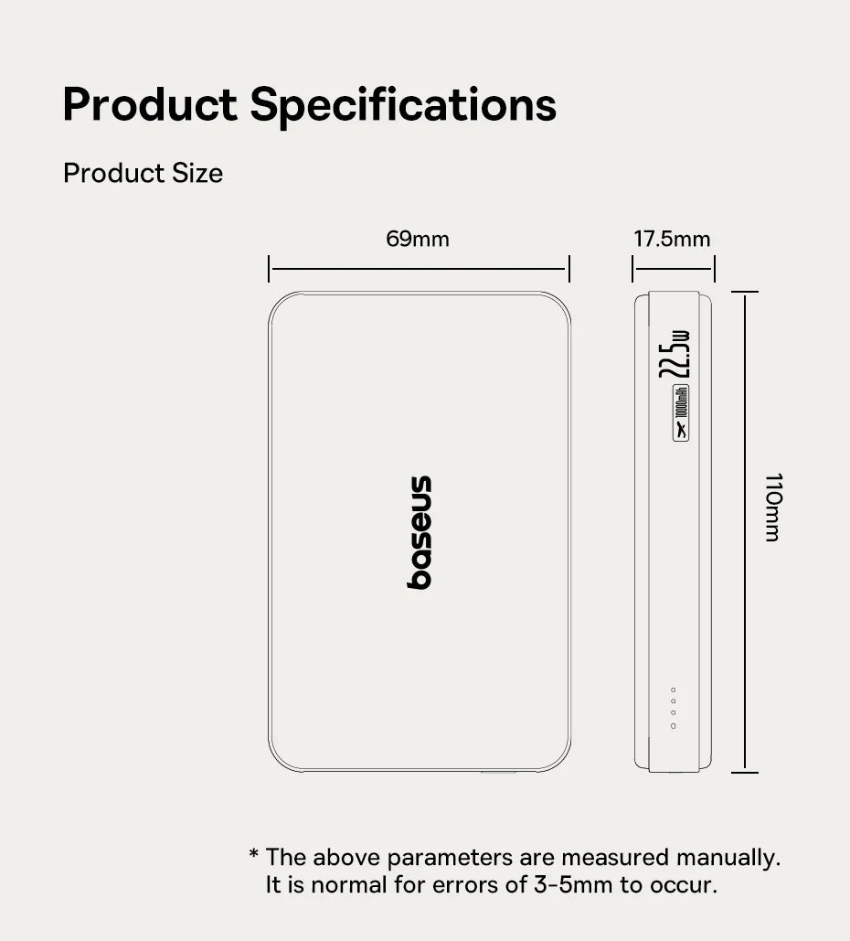 Baseus Qi2 10000mAh Magnetic Power Bank – 15W Wireless & 22.5W Wired Charging