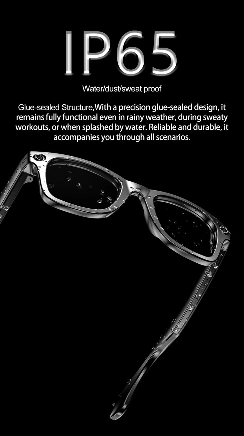 AI Smart Glasses with Camera – Bluetooth Music & Call, IP65 Waterproof