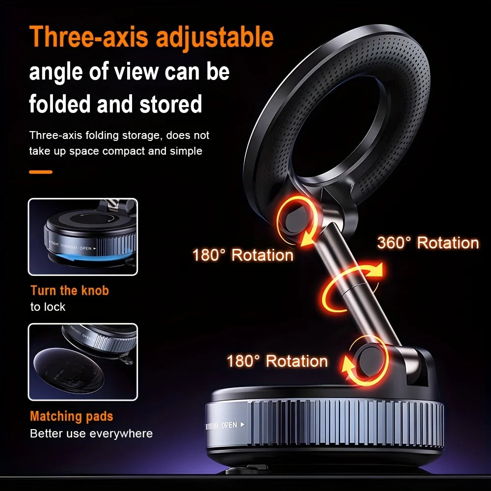 K007 Foldable 360° Magnetic Car Phone Holder – Strong Vacuum Mount for All Surfaces