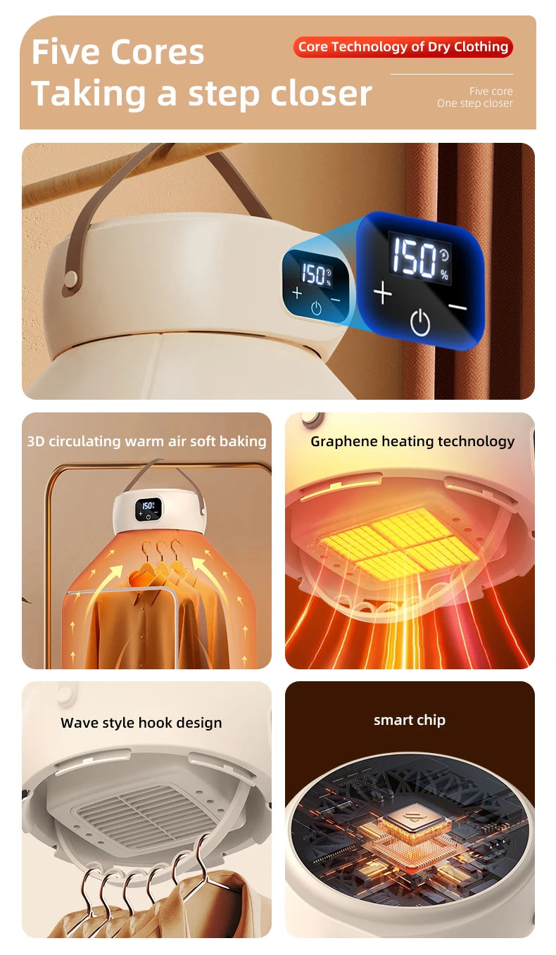 Portable Foldable Electric Mini Dryer – Fast, Low-Noise Clothing Care