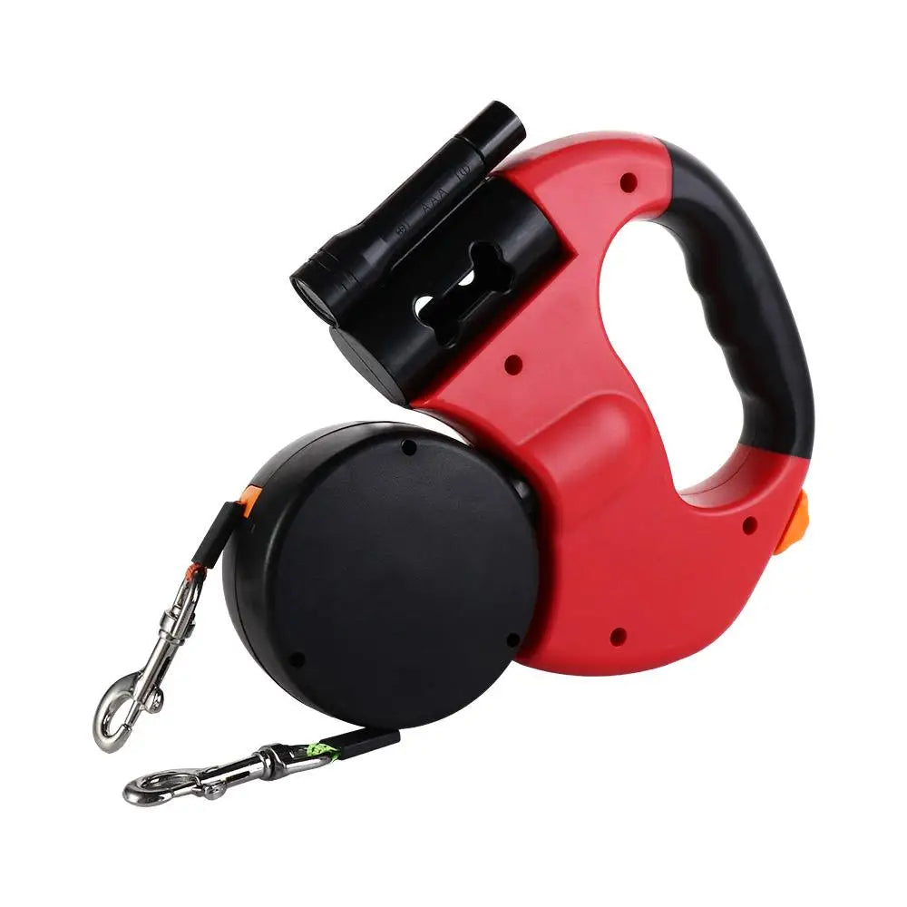 With Lights Double Dog Walking Leash Adjustable Reflective Dual Retractable Rotation Rope Nylon 360 Swivel