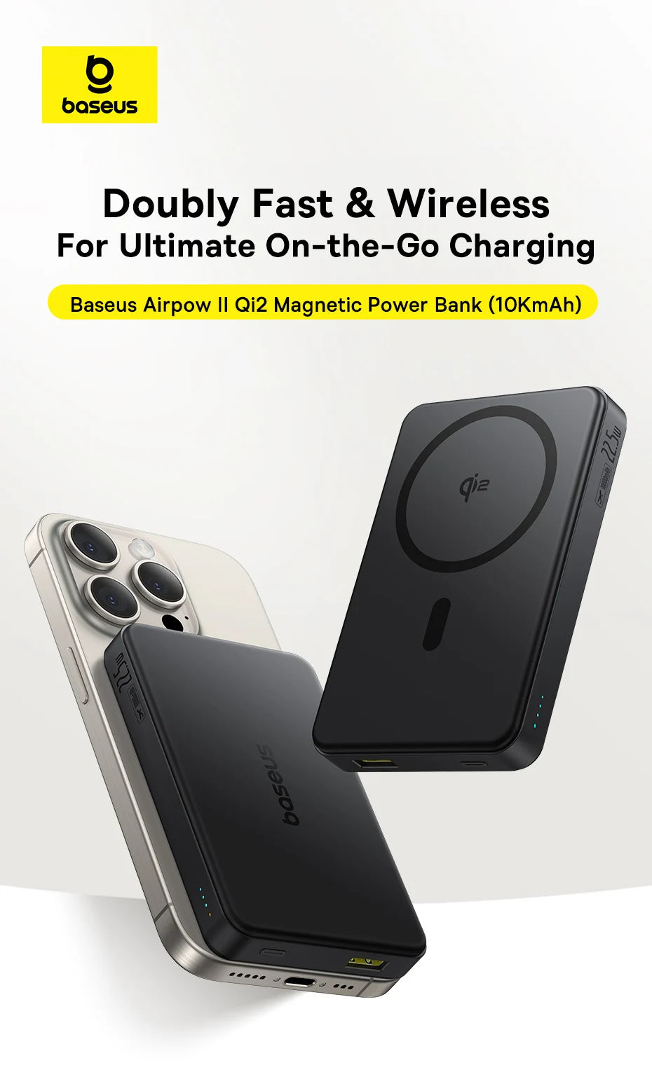 Baseus Qi2 10000mAh Magnetic Power Bank – 15W Wireless & 22.5W Wired Charging