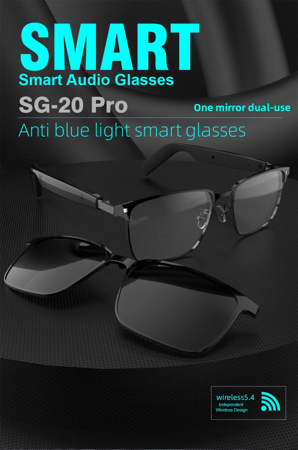 SG-20 Pro TWS Smart Bluetooth Glasses – Convertible Sunglasses with Wireless Audio
