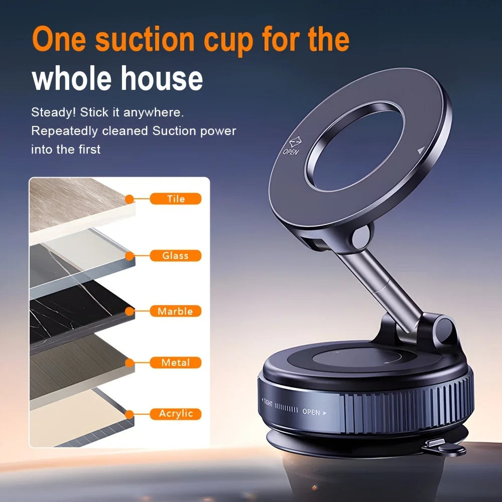 K007 Foldable 360° Magnetic Car Phone Holder – Strong Vacuum Mount for All Surfaces