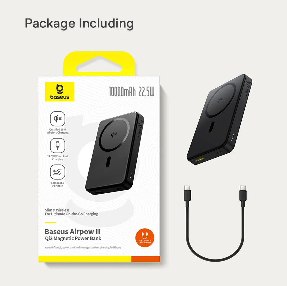 Baseus Qi2 10000mAh Magnetic Power Bank – 15W Wireless & 22.5W Wired Charging
