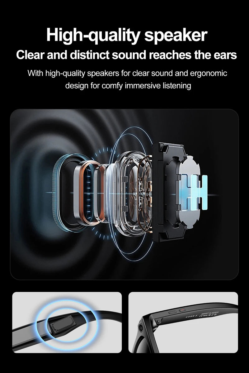 AI Smart Glasses with Camera – Bluetooth Music & Call, IP65 Waterproof