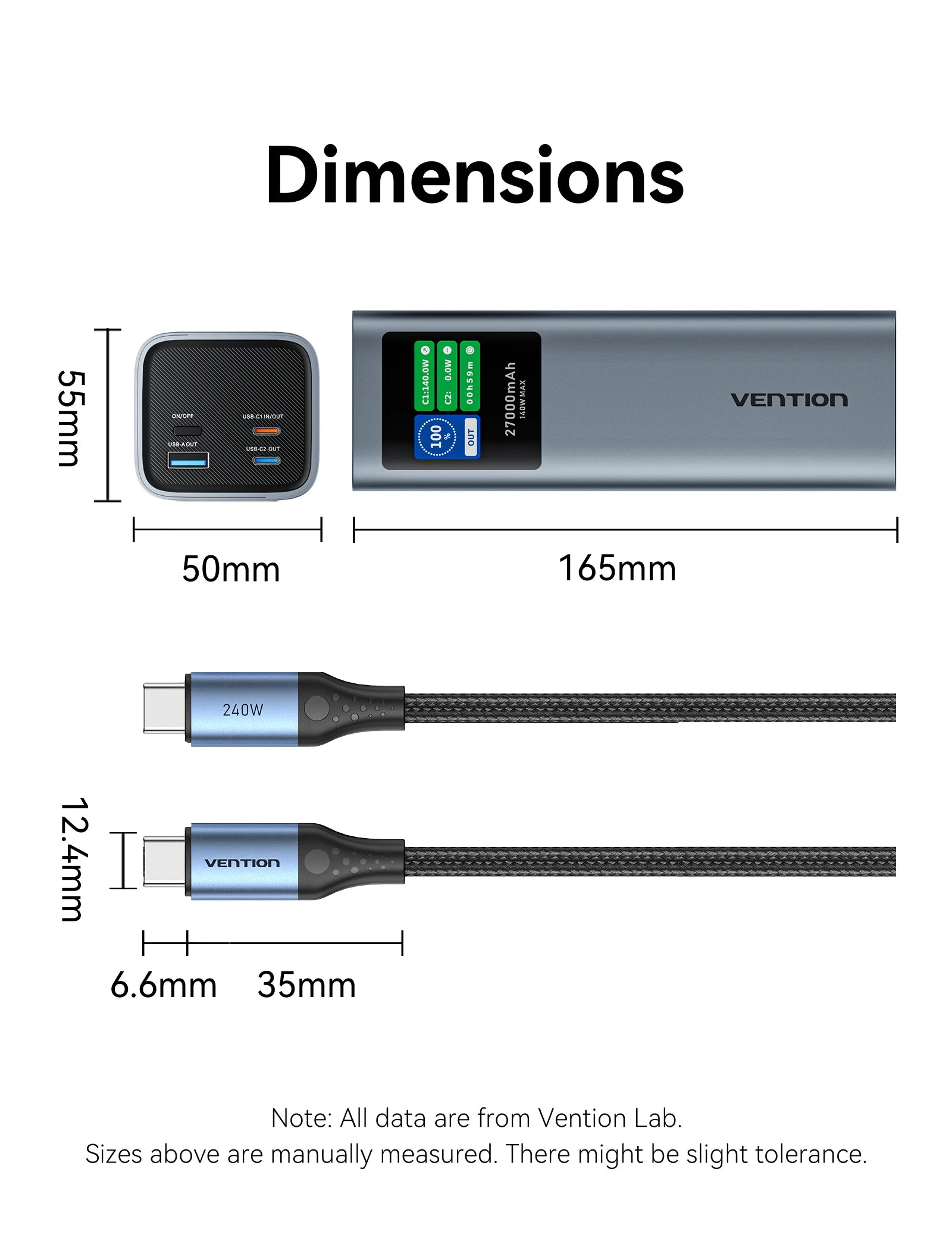 Vention 140W 27000mAh Power Bank – PD 100W for MacBook & Laptops