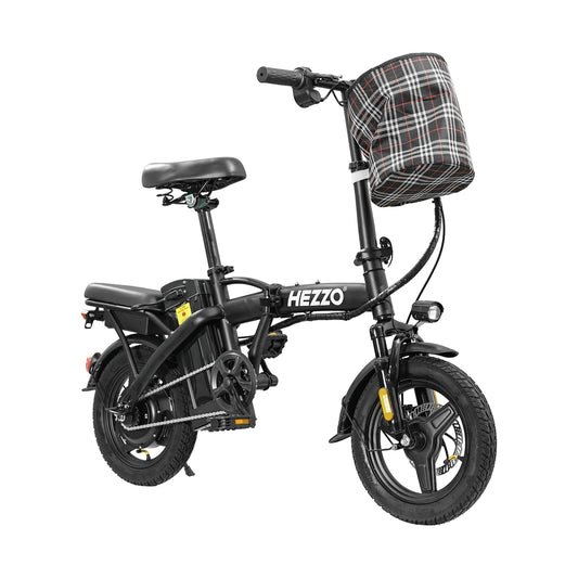Folding 14" Ebike 48V 350W – Lightweight Carbon Steel Electric Bike with Basket