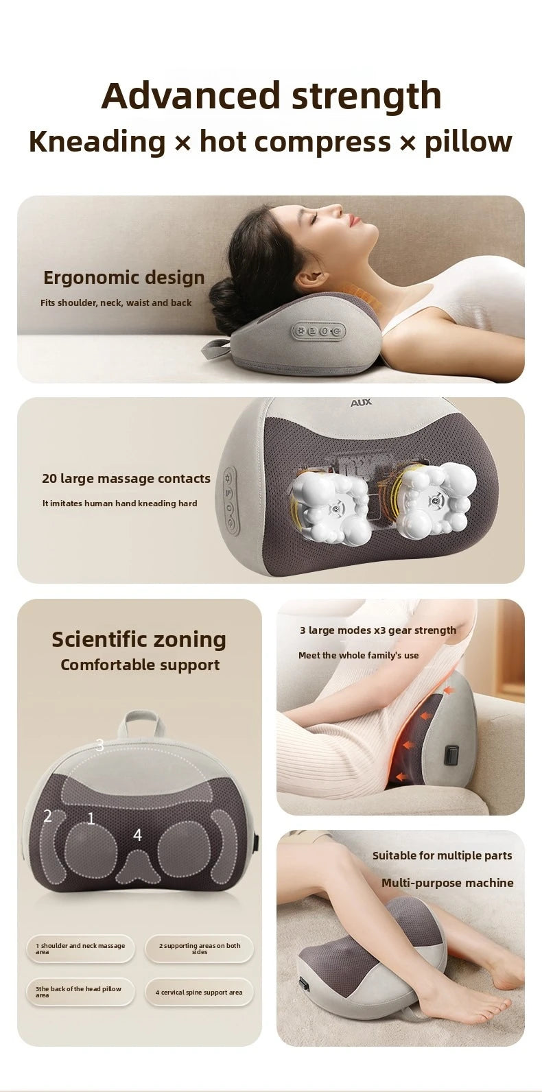 Cervical Massage Bed Pillow Electric Shiatsu Neck Shoulder Relaxation 3D Deep Tissue Kneading Waist Legs Ideal For Home Office