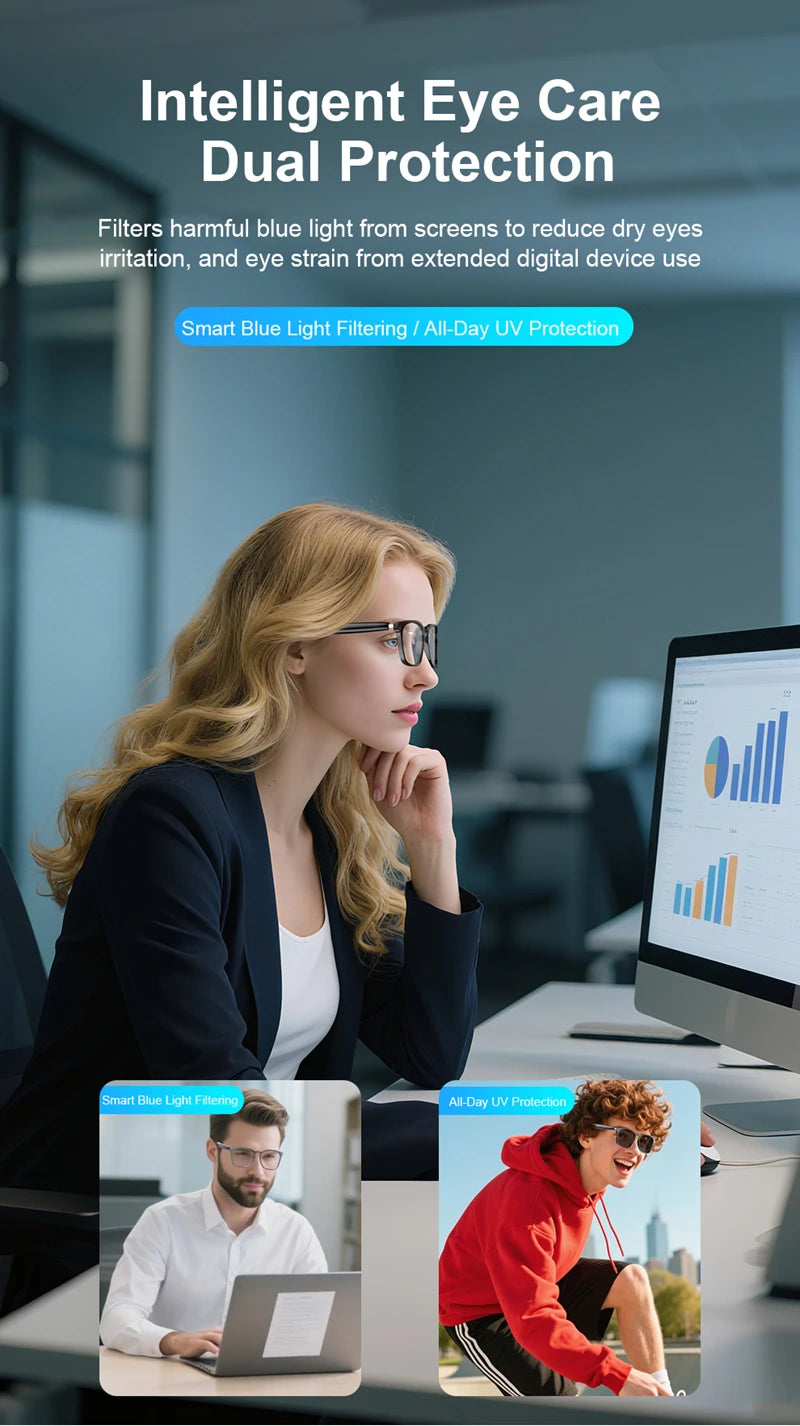 AI Translation Smart Glasses – Bluetooth Audio & Anti-Blue Driving Sunglasses